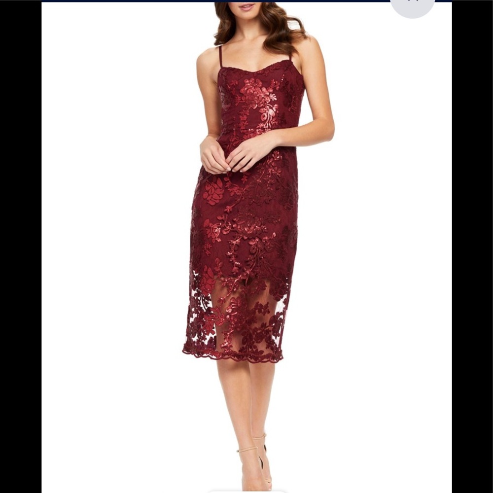 Dress the Population Burgundy Lace Midi Dress